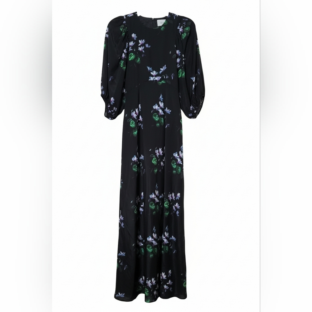 New Les Rêveries Floral Silk Maxi Dress Balloon Sleeves - Picture 2 of 6